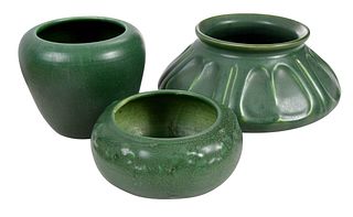 Three Green Glazed Hampshire Pottery Vases