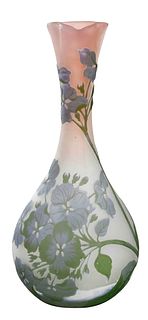 Galle Cameo Hydrangea Art Glass Bottle Vase