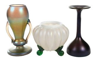 Three American Iridescent Art Glass Vases