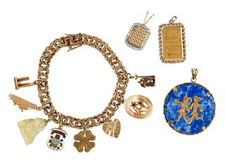 Gold Charm Bracelet and Three Pendants