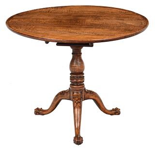 New York Chippendale Tiger Maple Dish Top Tea Table