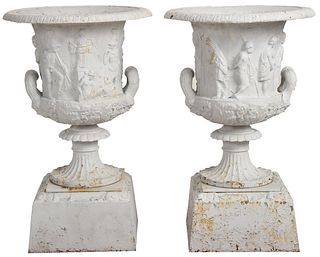 Pair New York  Classical Style Cast Iron Urns