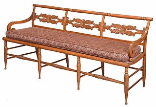 American Sheraton Carved Tiger Maple Settee