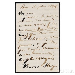 Hugo, Victor (1802-1885) Autograph Letter Signed, 18 June 1874.