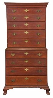 Signed New England Chippendale Cherry Chest on Chest