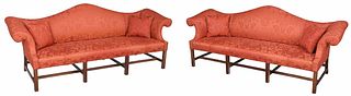 Pair Newport Chippendale Style Camel Back Sofas