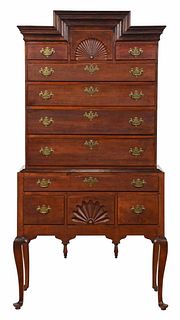 Rare Connecticut Queen Anne Stepped Cornice High Chest