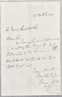 Stoker, Bram (1847-1912) Autograph Letter Signed, 20 October 1889.