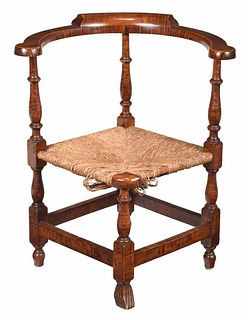 American William and Mary Tiger Maple Corner Chair