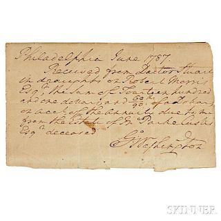 Washington, George (1732-1799) Autograph Receipt Signed, Philadelphia, June 1787.