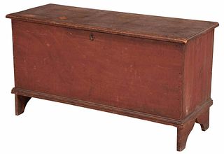 Early New England Red Painted Six Board Chest