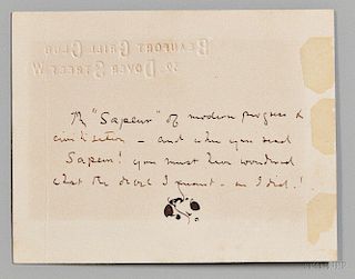 Whistler, James Abbot McNeill (1834-1903) Autograph Note with Butterfly Signature and Holograph Envelope, 7 September 1886.
