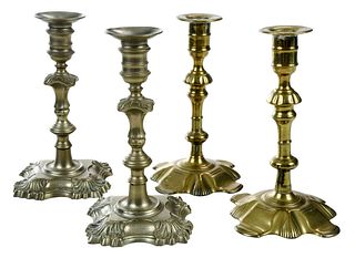 Two Pairs Georgian Paktong and Brass Candlesticks