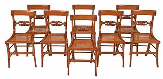Rare Set Eight Classical Tiger Maple Dining Chairs