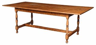 William and Mary Style Tiger Maple Dining Table