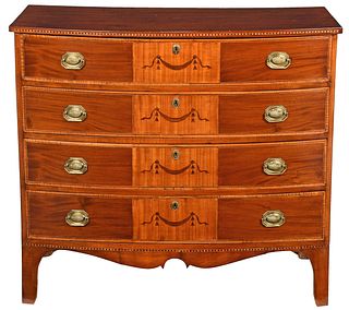 Rare New England Federal Inlaid Bow Front Chest