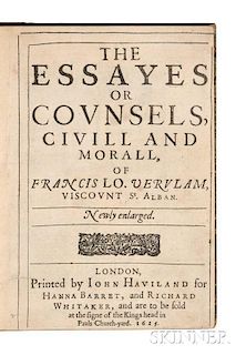 Bacon, Sir Francis (1561-1626) The Essayes or Counsels, Civill and Morall, Newly Enlarged.