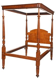 American Federal Tiger Maple Four Poster Bedstead