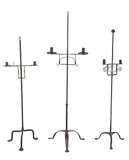 Group Three Wrought Iron Adjustable Candlestands