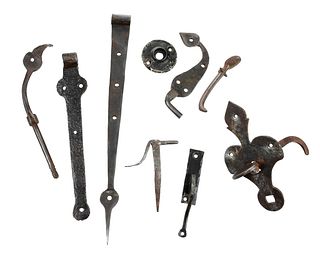 Group of 23 Iron Strap Hinges and Hardware
