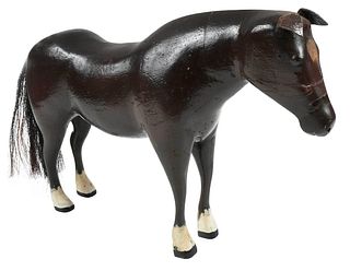 Carved and Painted Horse Figure with Leather Ears