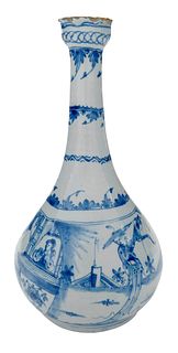 An English Delftware Blue and White Bottle