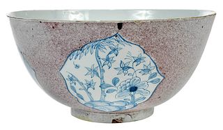 English Delftware Manganese Punch Bowl