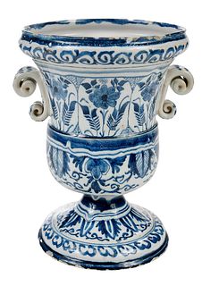English Delftware Blue and White Footed Vase