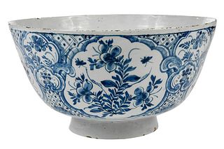 An English Delftware Blue and White Punch Bowl