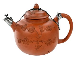 Rare Elers Brothers Silver Mounted Redware Teapot