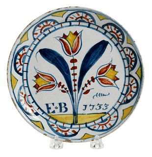 Small English Delftware Polychrome 'Tulip' Plate
