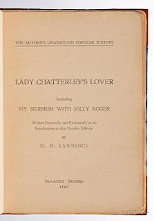 Lawrence, David Herbert Richards (1885-1930) Lady Chatterley's Lover,   Author's Unabridged Popular Edition.