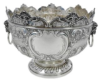 Monumental English Silver Monteith Form Punch Bowl