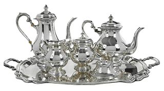 Sterling Four Piece Tea Service, Tray and Strainer