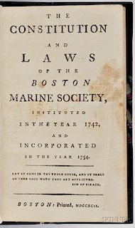 Marine Society, Boston, Massachusetts, The Constitution and Laws of the Boston Marine Society.