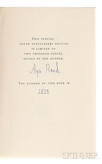 Rand, Ayn (1905-1982) Atlas Shrugged,   Signed Tenth Anniversary Edition.