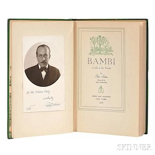 Salten, Felix (1869-1945) Bambi, a Life in the Woods, with Signed Photograph of the Author.