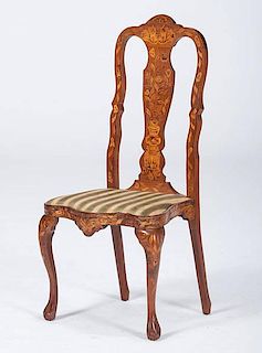 Dutch Queen Anne Style Marquetry Side Chair 