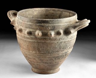 Large Etruscan Incised Pottery Skyphos, ex Sotheby's