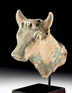 2nd C. Parthian Green Glazed Pottery Head of a Bull
