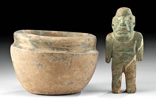Guerrero Olmec Orthoclase Jade Figure + Marble Bowl