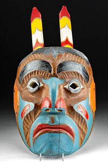 1920s Native American Kwakiutl Polychrome Wood Mask