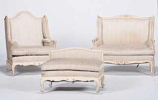 Louis XV-Style Painted Chairs and Stool 