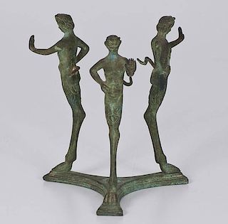 Bronze Bowl Stand with Three Figures 