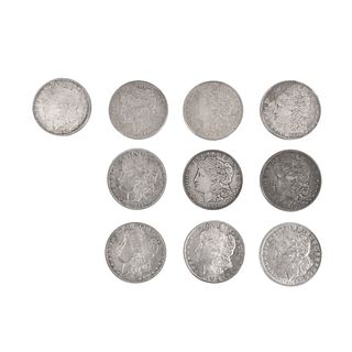 Ten US $1 Silver Morgan Coins