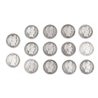 Fourteen US $1/2 Silver Barber Coins