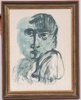 Leonard Berman Abstract Portrait Lithograph 