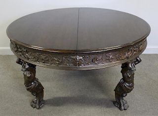 Carved Oak Mountain Man Table.