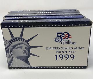 LOT (5) Five 1999 UNITED STATES MINT PROOF SETS 9 coins