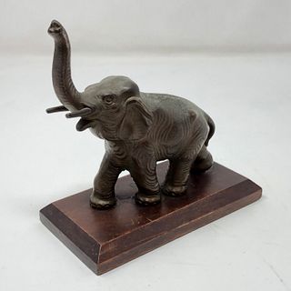 Cast Bronze Elephant Statue on wooden base